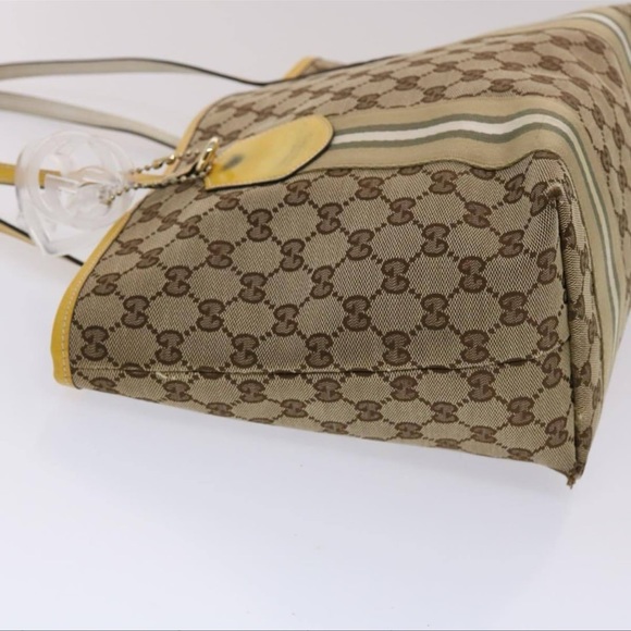 GUCCI GG Canvas Sherry Line Tote Bag Canvas Beige Yellow Khaki 211971 - Picture 3 of 16